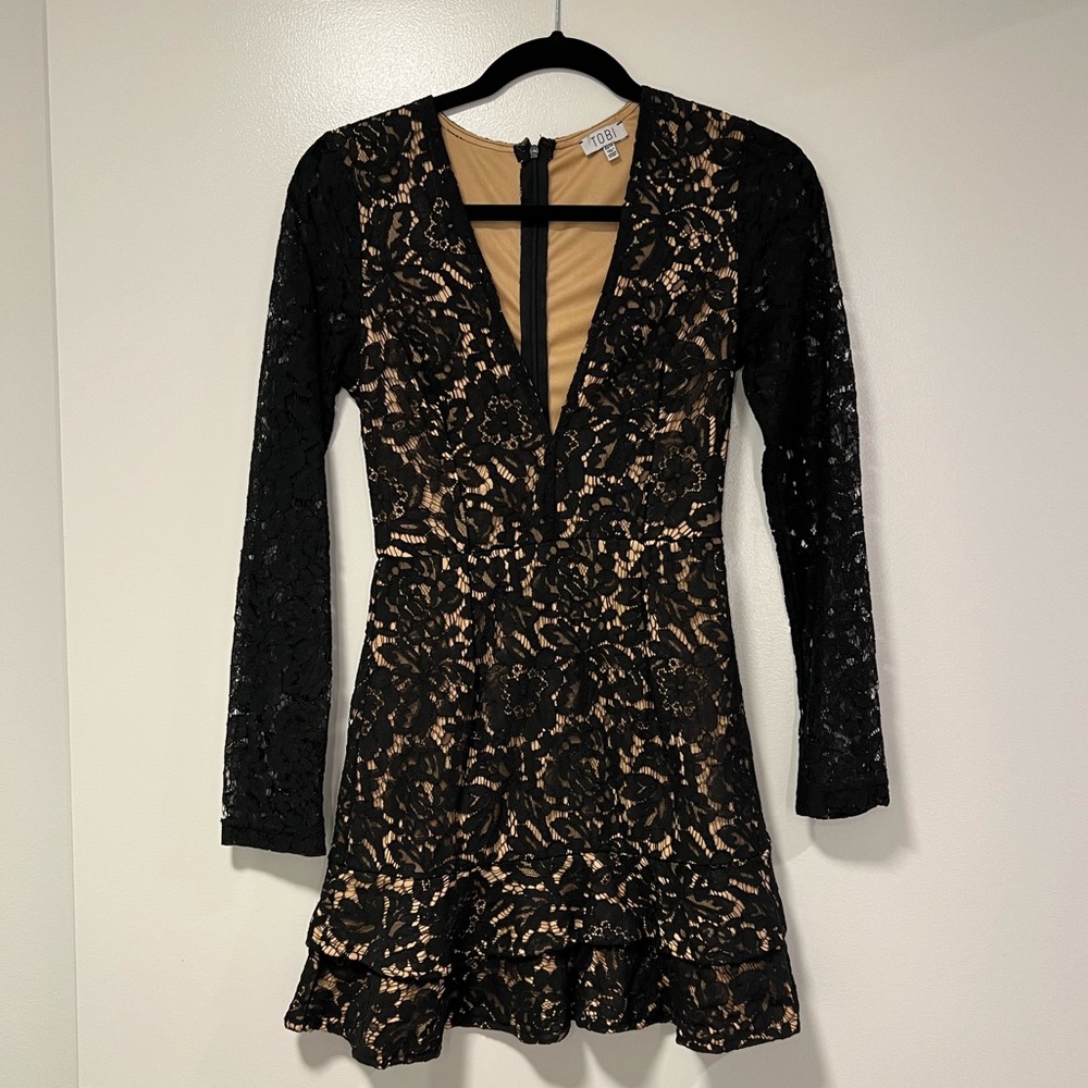 Tobi Long Sleeve Cocktail Dress | XS, Black Lace